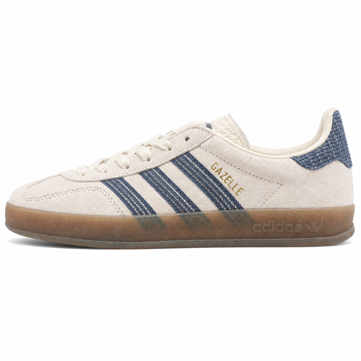 Adidas Gazelle Indoor crema azul marino bouclé lateral izquierda