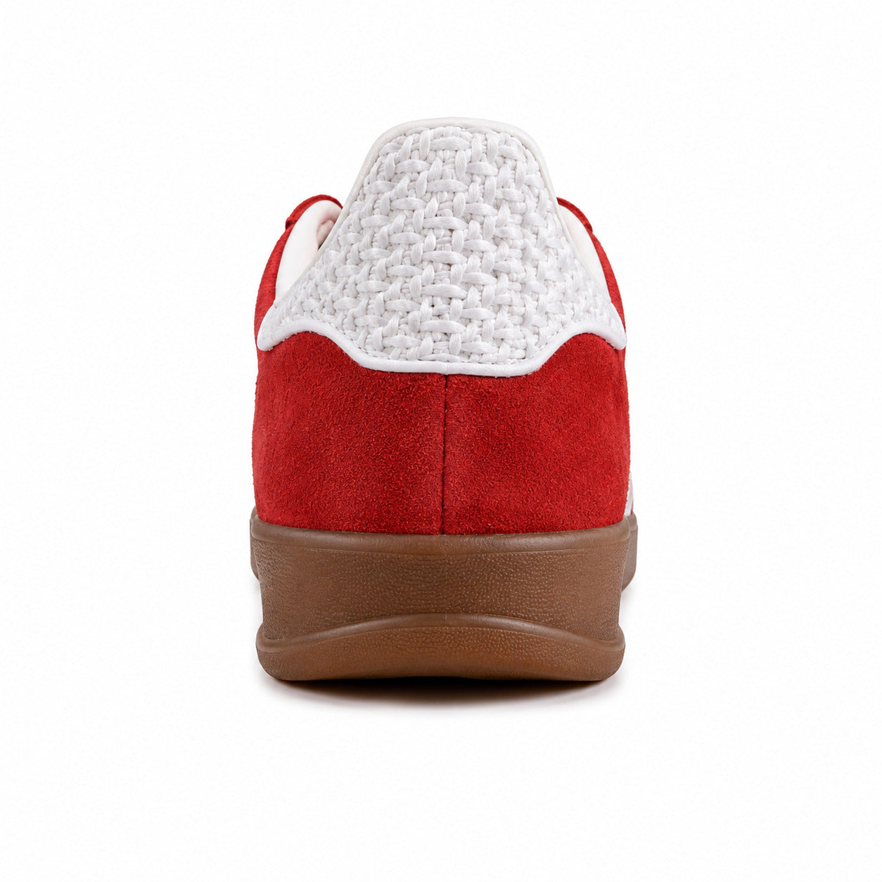Adidas Gazelle Indoor rojo blanco detalle talón tejido bouclé