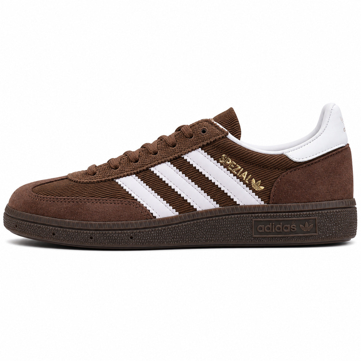 Adidas Handball Spezial pana marrón blanco lateral izquierdo suela goma