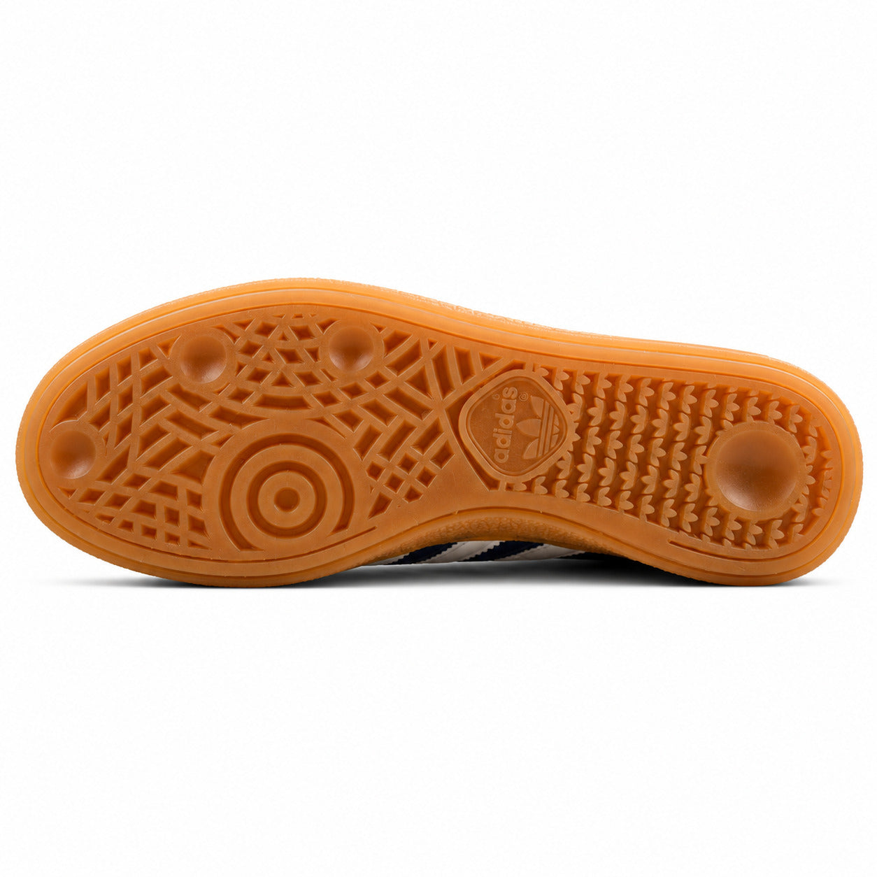 Adidas Handball Spezial x Sporty Rich burdeos suela goma caramelo patrón geométrico círculos rombos vista inferior