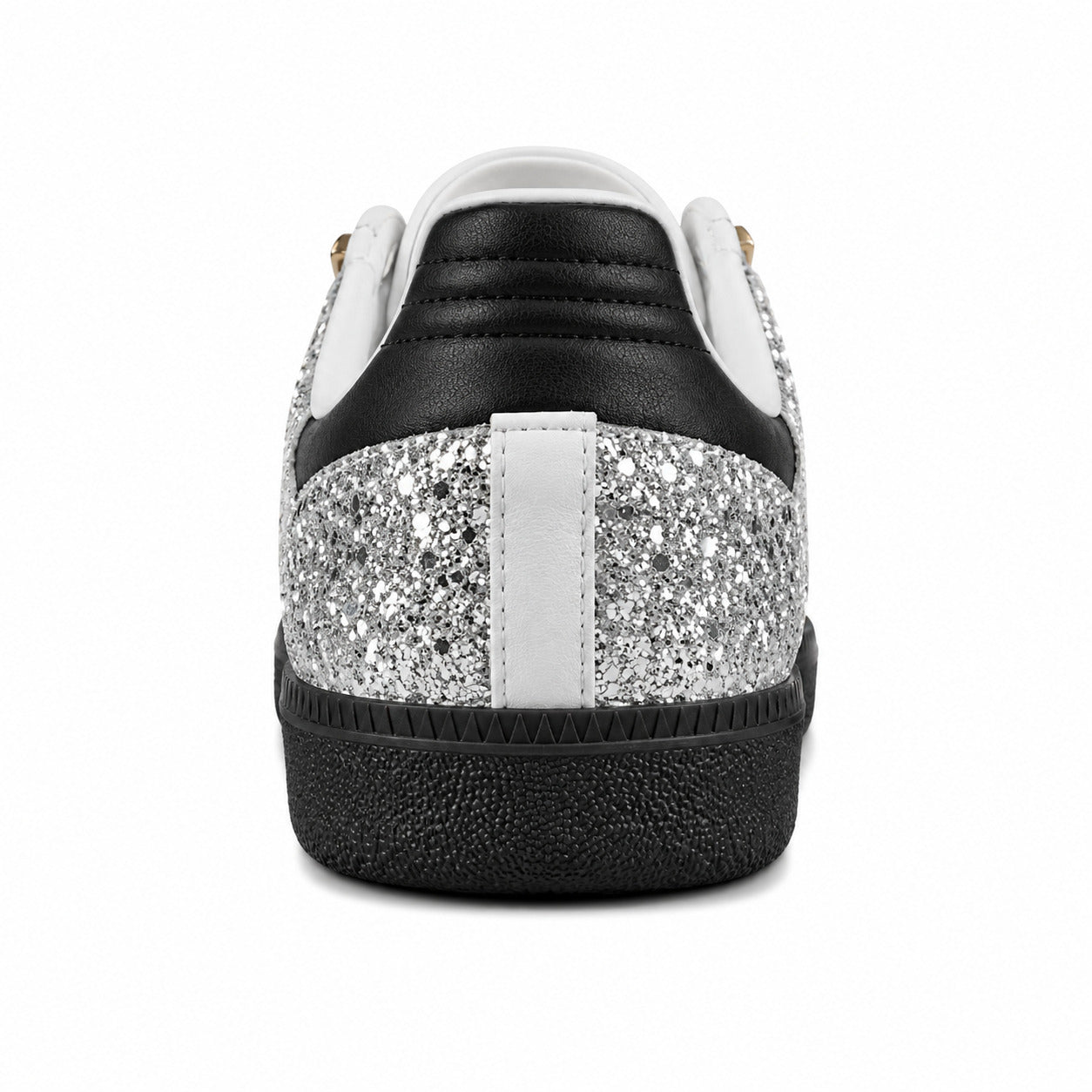 Adidas Samba OG purpurina plata talón negro blanco suela negra