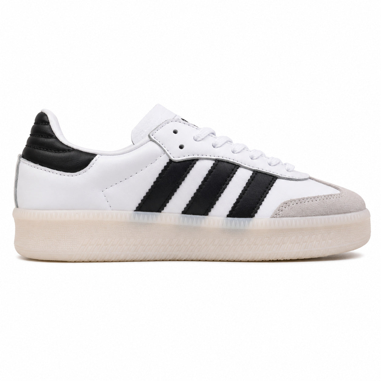 Adidas Samba XLG blanco bandas doradas talón negro plataforma crema perfil derecho