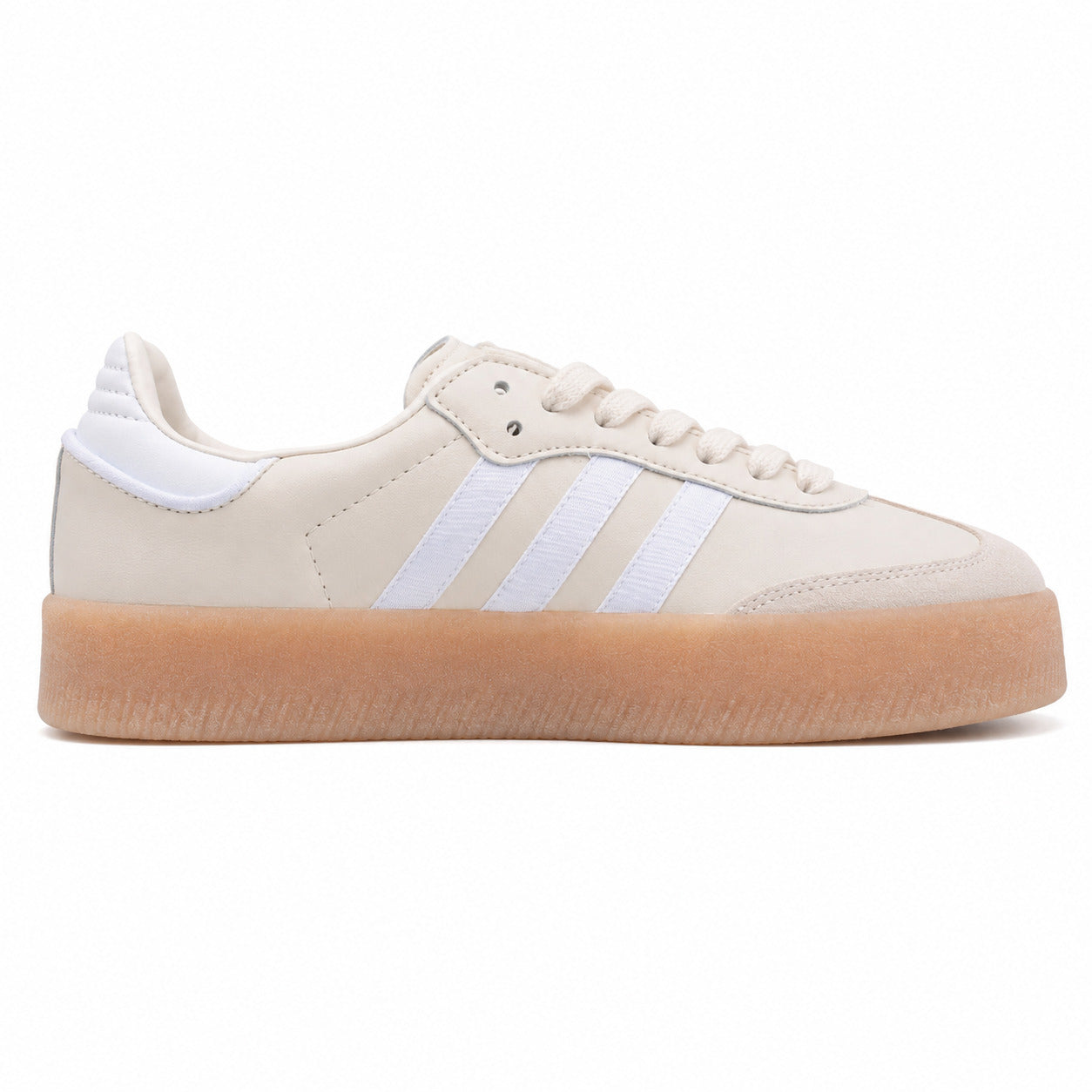 Adidas Sambae W crema bandas blancas suela plataforma goma perfil derecho