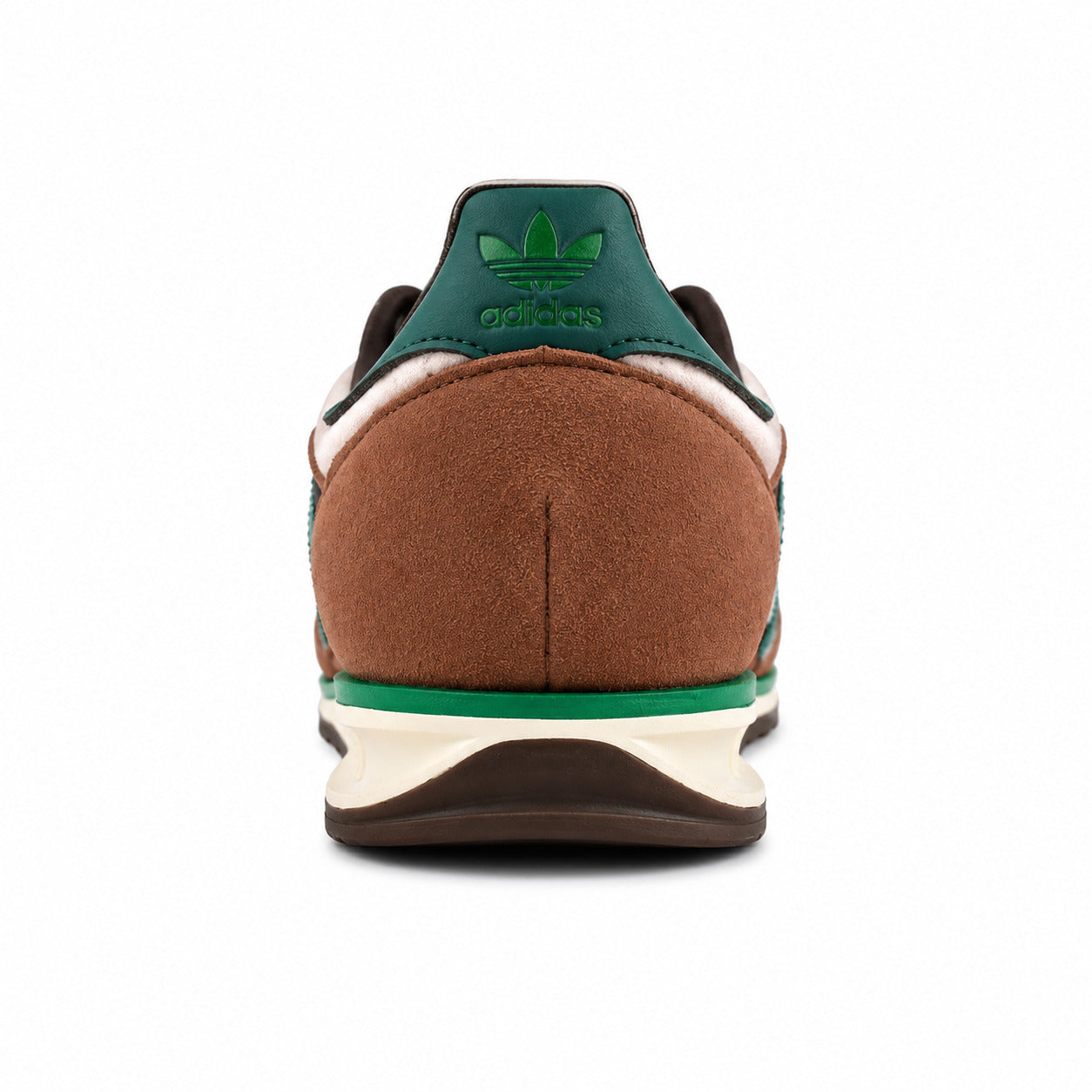 Adidas SL 72 crema detalle talón marrón ante verde bosque logo adidas