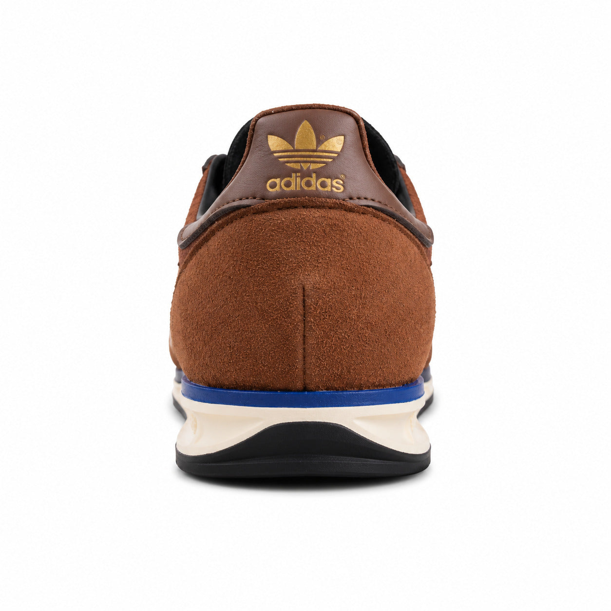 Adidas SL 72 RS granate detalle talón cuero marrón trefoil dorado franja azul