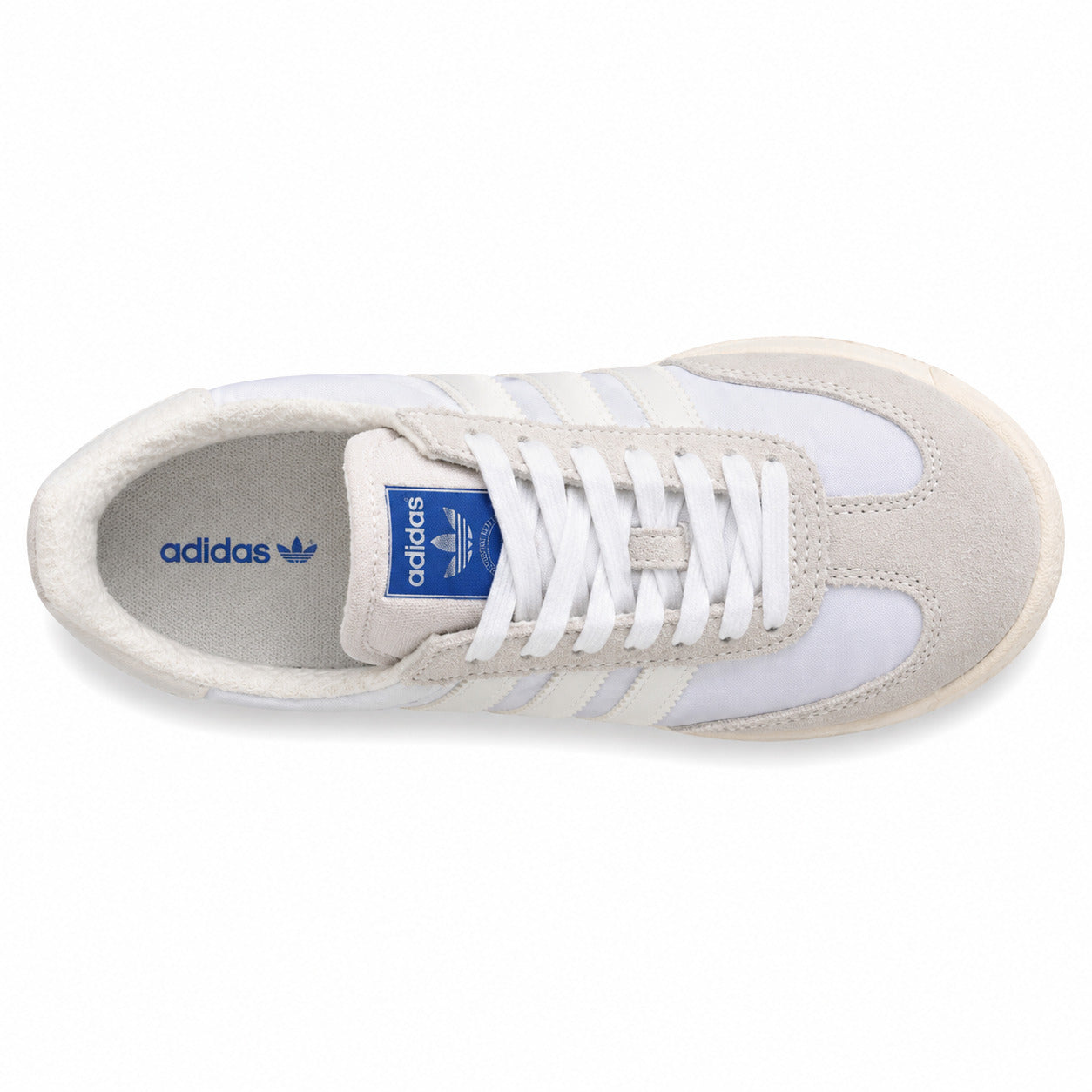 Adidas SL 72 RTN blanco gris hielo panel lila cordones blancos lengüeta azul vista superior