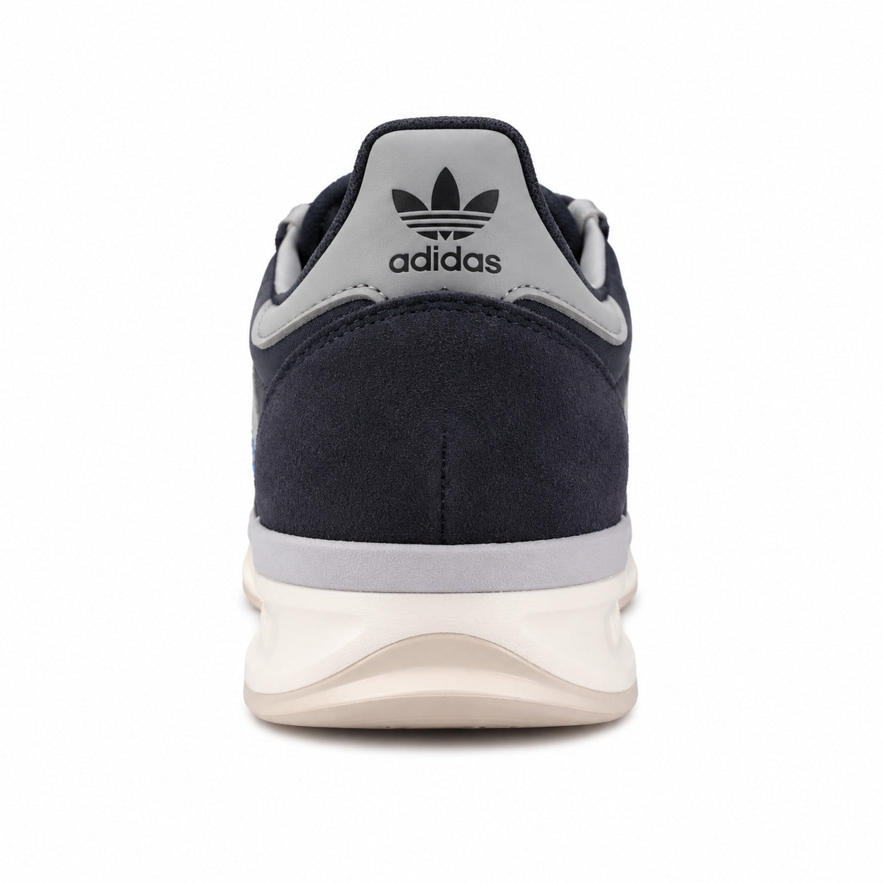 Adidas SL 72 RTN gris marino detalle talón collarín gris trefoil negro mediasuela boost