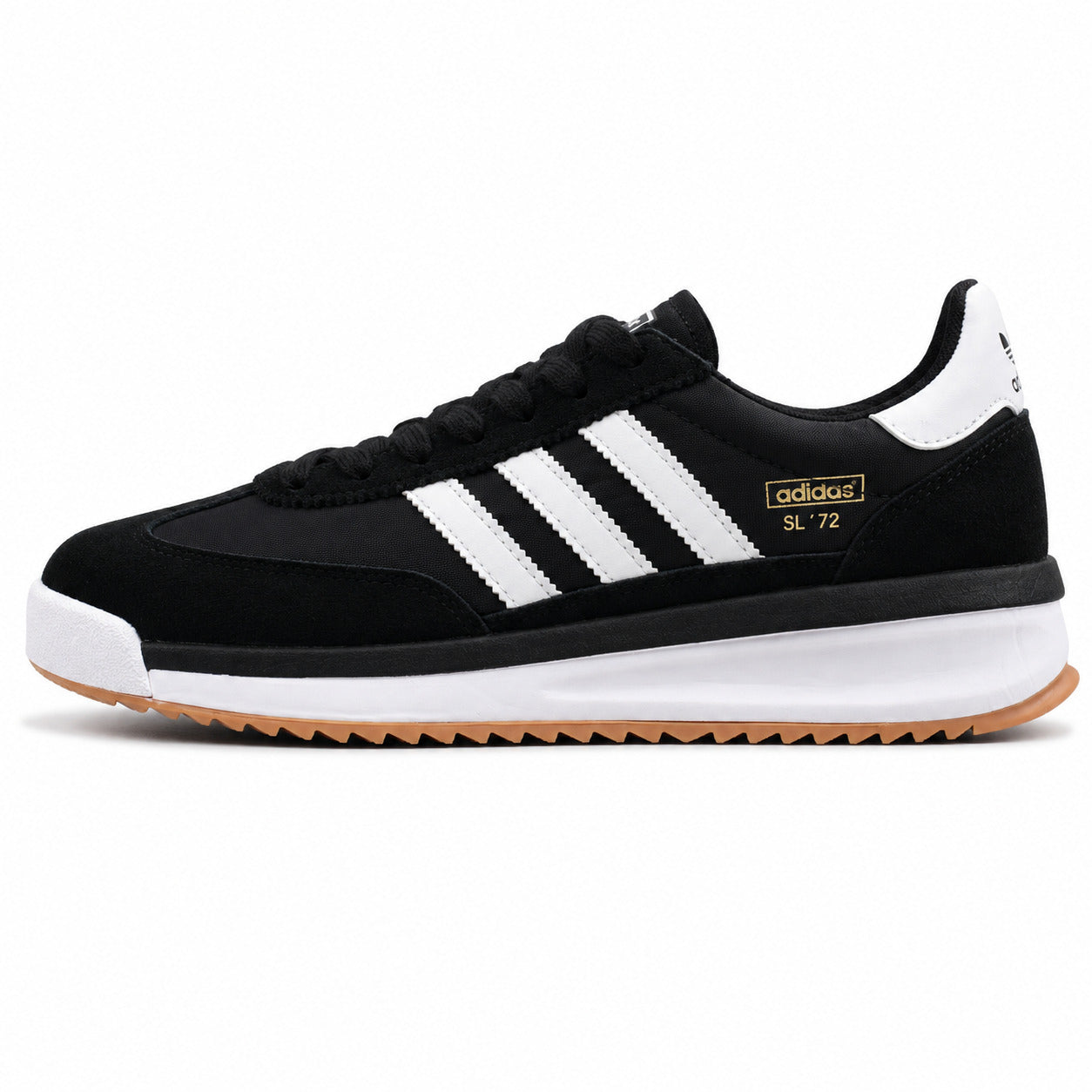 Adidas SL 72 RTN negro nylon ante bandas blancas suela boost goma perfil izquierdo