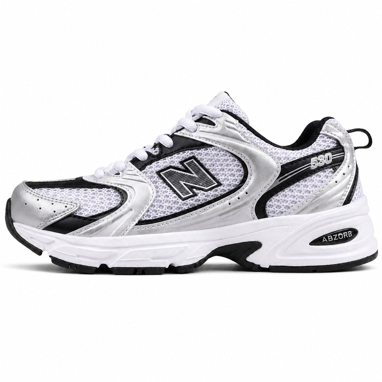 New Balance 530 blanco negro plata vista lateral izquierda