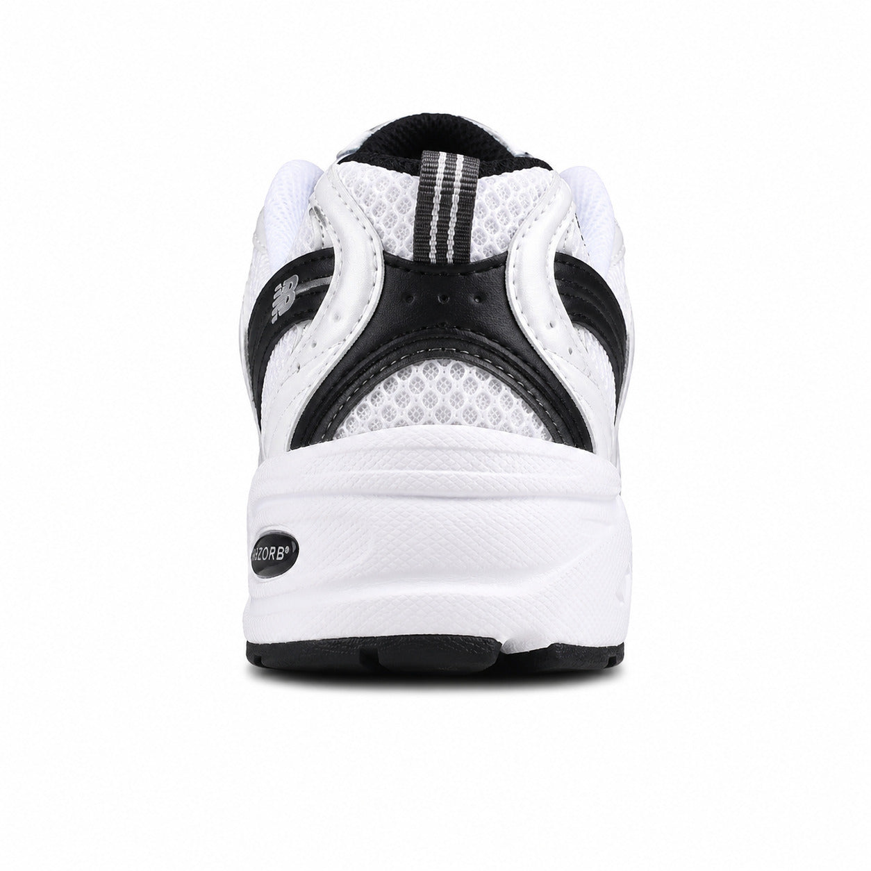 New Balance 530 blanco negro plata detalle talón ABZORB