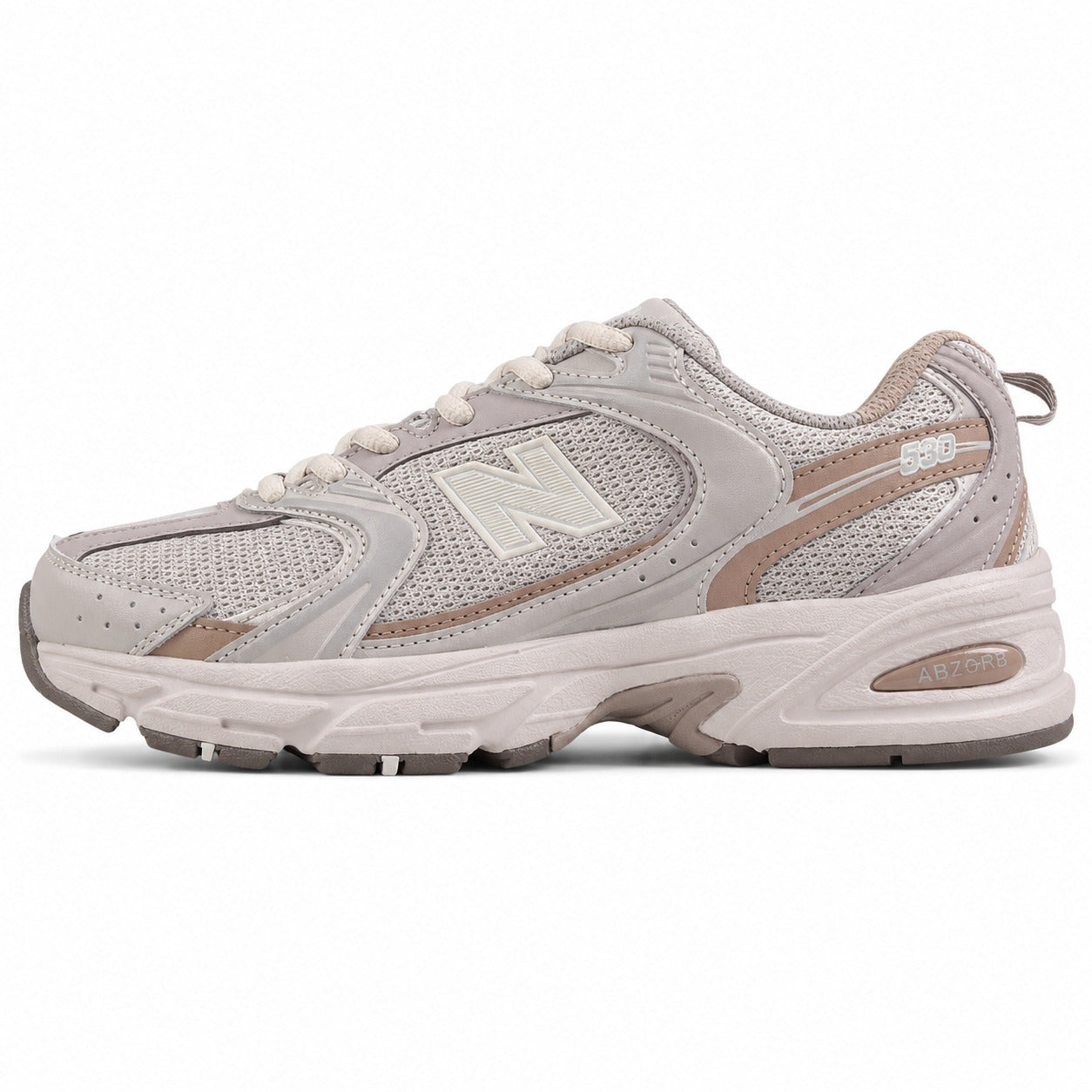 New Balance 530 gris arena y rosa polvo mesh y cuero, lateral exterior